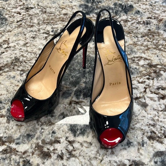 Black Christian Louboutin Slingback Heels - Picture 1 of 4